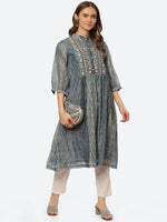 Thumbnail for Biba Women Grey Floral Yoke Design Thread Work Anarkali Kurta - Distacart