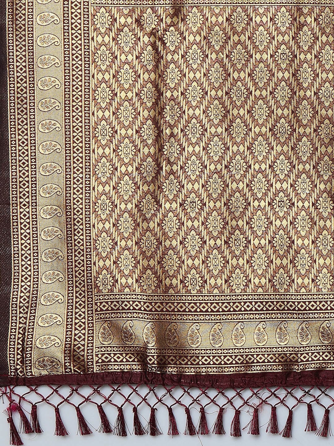 Mitera Brown & Gold-Coloured Ethnic Motifs Woven Design Silk Blend Banarasi Saree - Distacart