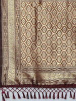 Thumbnail for Mitera Brown & Gold-Coloured Ethnic Motifs Woven Design Silk Blend Banarasi Saree - Distacart
