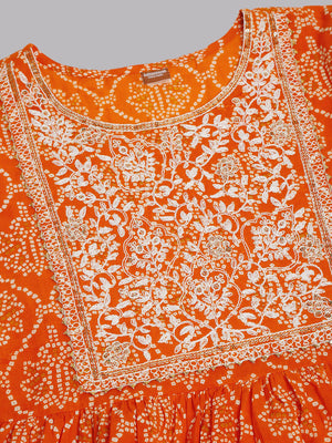 Kalini Women Orange Ethnic Motifs Printed Cotton Anarkali Kurta - Distacart