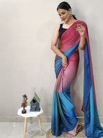Thumbnail for Mitera Pink & Blue Ombre Ready To Wear Saree - Distacart
