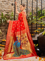 Thumbnail for Kalini Ethnic Motifs Woven Design Zari Detail Paithani Saree - Distacart