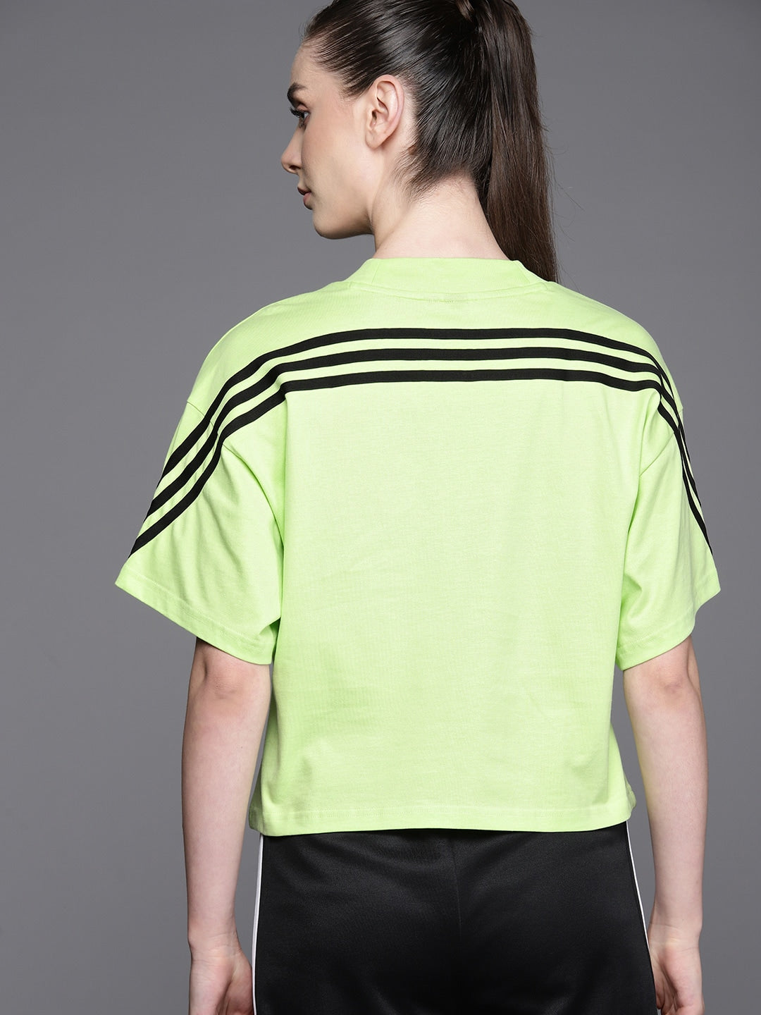 Adidas Women 3-Striped Drop-Shoulder Sleeves Pure Cotton T-shirt - Distacart