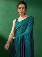 Thumbnail for Sangria Striped Embellished Satin Beads and Stones Saree - Distacart
