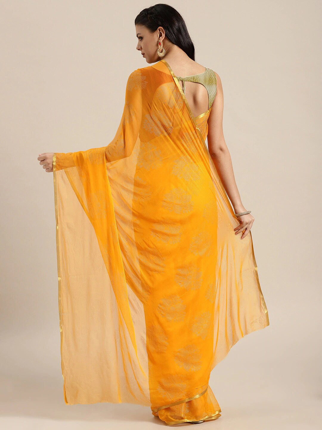 Saree Mall Yellow & Gold-Toned Zari Sarees - Distacart