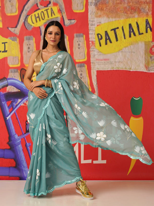 Tikhi Imli Floral Organza Designer Saree - Distacart