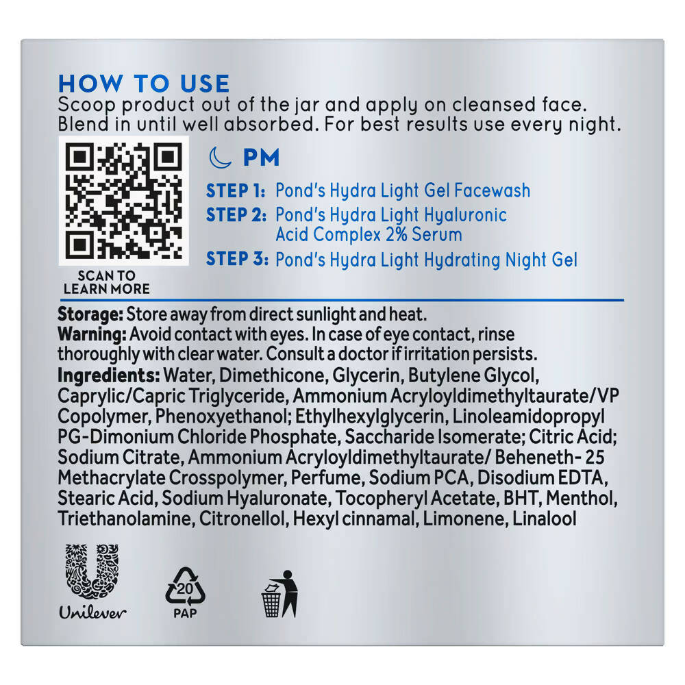 Ponds Hydra Light Hyaluronic Acid Hydrating Night Gel - Distacart
