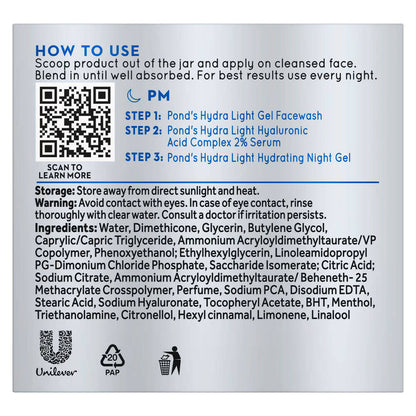 Ponds Hydra Light Hyaluronic Acid Hydrating Night Gel - Distacart