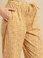Thumbnail for Sangria Yellow & Pink Floral Printed Pure-Cotton Straight Kurta With Trouser & Dupatta - Distacart