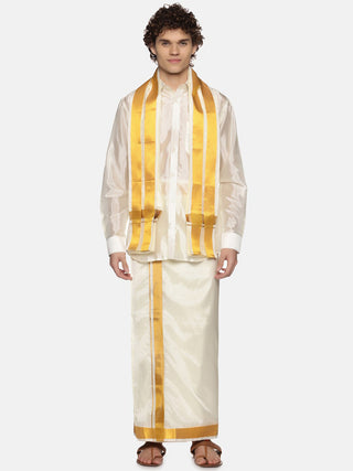 Sethukrishna Men Cream Solid With Angavastram - Distacart