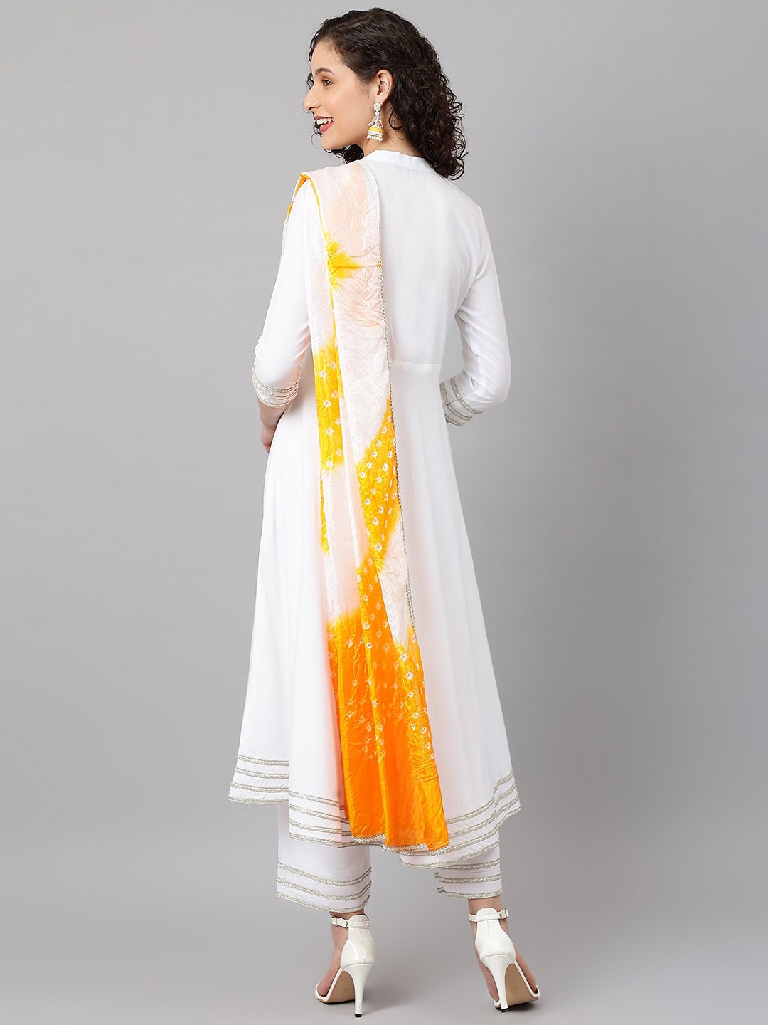 Khushal K Band Collar Gotta Patti Anarkali Kurta with Palazzos & Dupatta - Distacart