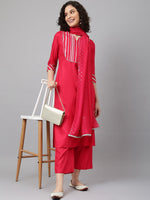 Thumbnail for Khushal K Notched Neck Gotta Patti Mirror Work Straight Kurta with Palazzos & Dupatta - Distacart
