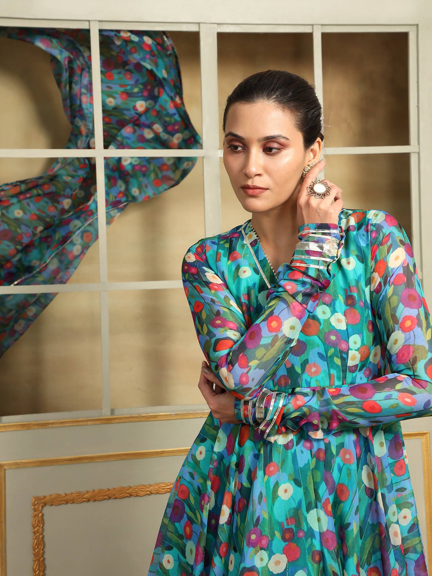 Pomcha Jaipur Blue Saadgi Phulwari Anarkali Set - Distacart