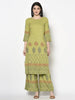 Aniyah Rayon Parrot Green Color Block Print Straight Kurta (AN-198K)