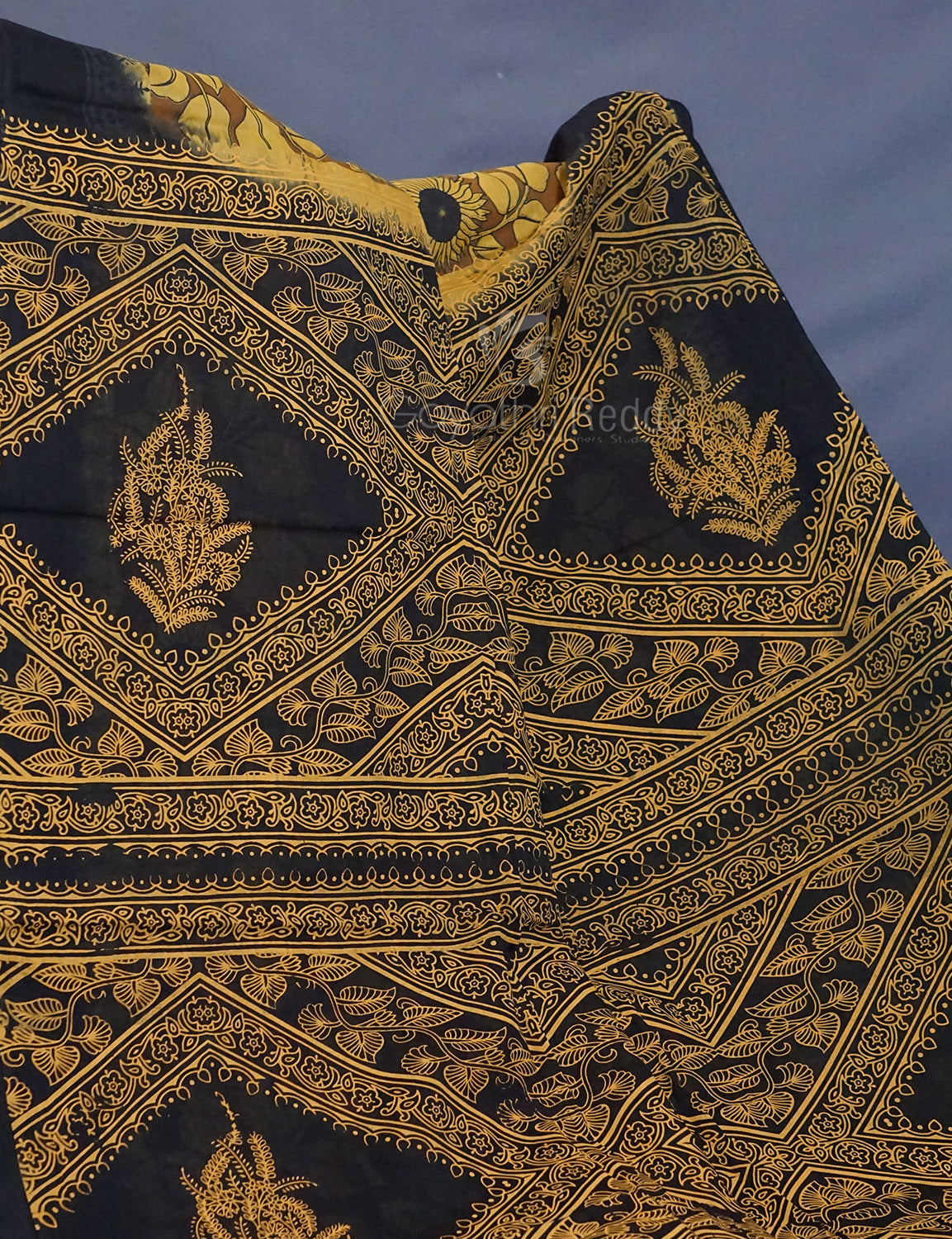 Shades of Khaki And Mustard Colour Kalamkari Pure Mulmul Cotton Saree By Gayathri Reddy Designer Studio - Distacart