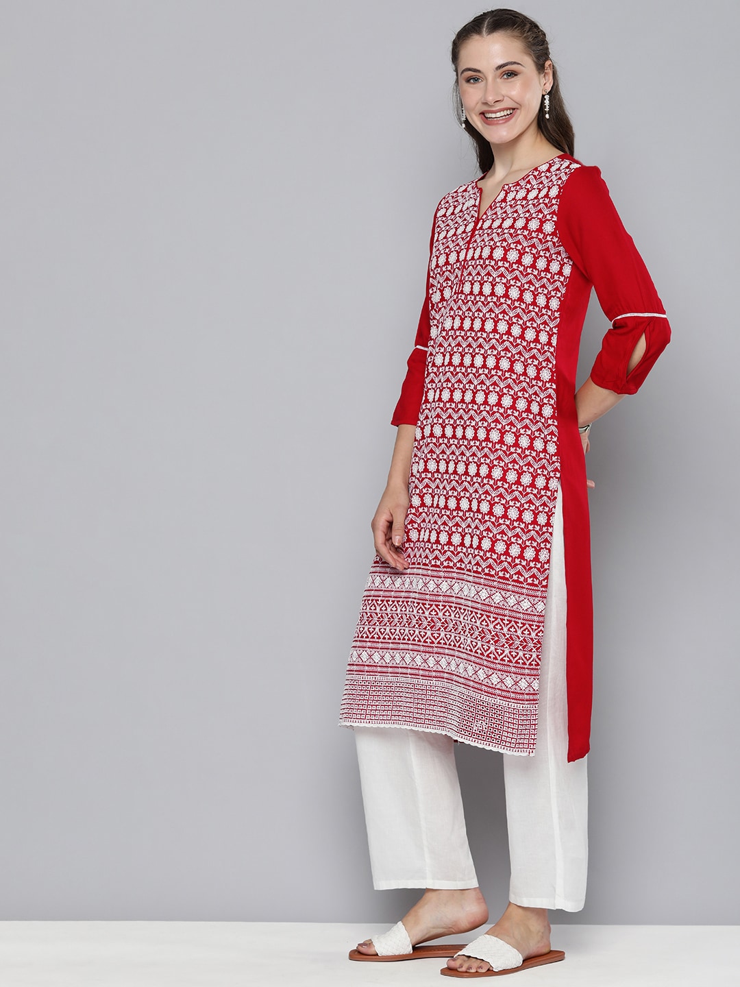 HERE&NOW Embroidered Thread Work Kurta - Distacart