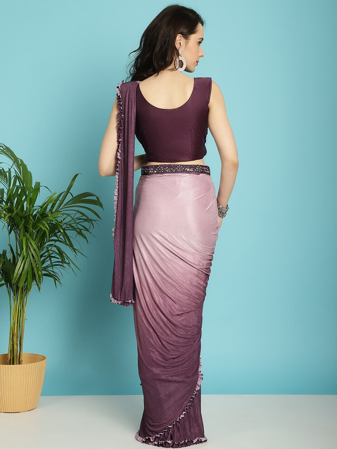 Mitera Maroon Ombre Dyed Ready to Wear Saree - Distacart