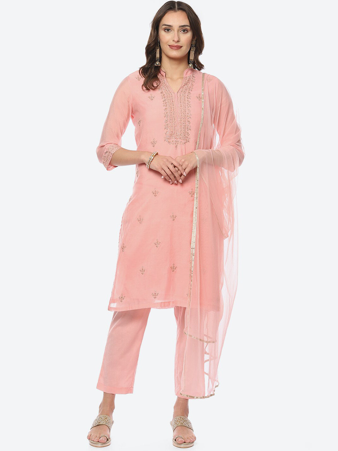 Biba Women Ethnic Motifs Embroidered Kurta With Trousers & Dupatta - Distacart