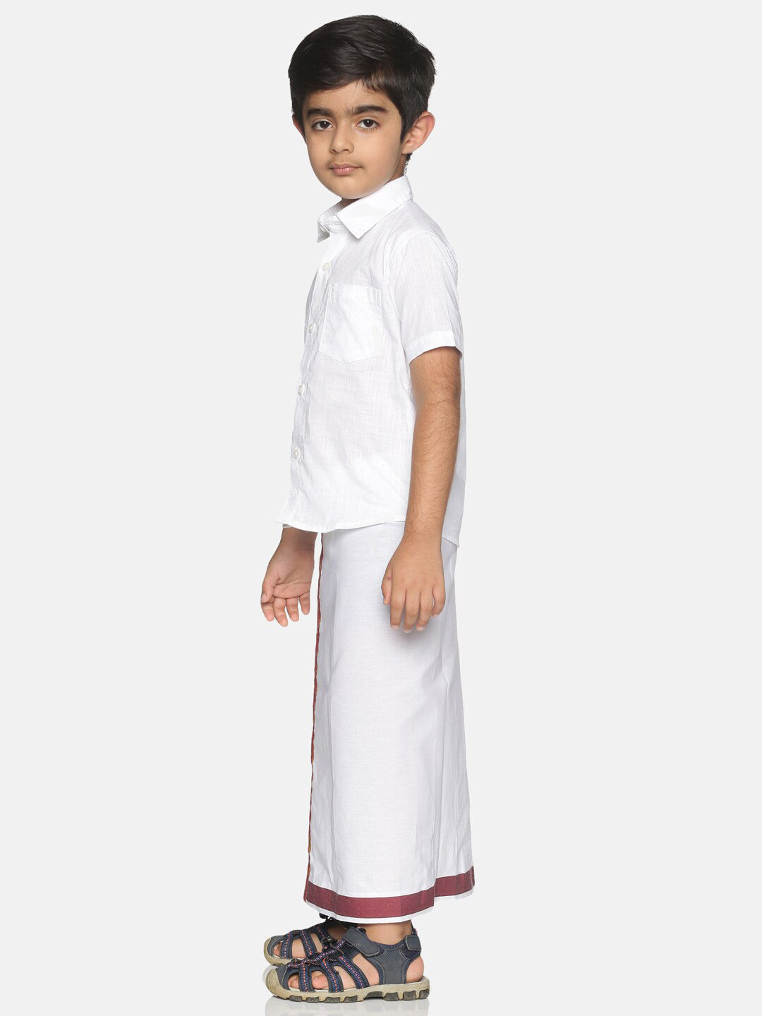 Sethukrishna Boys White & Red Pure Cotton Solid Shirt and Veshti Set - Distacart