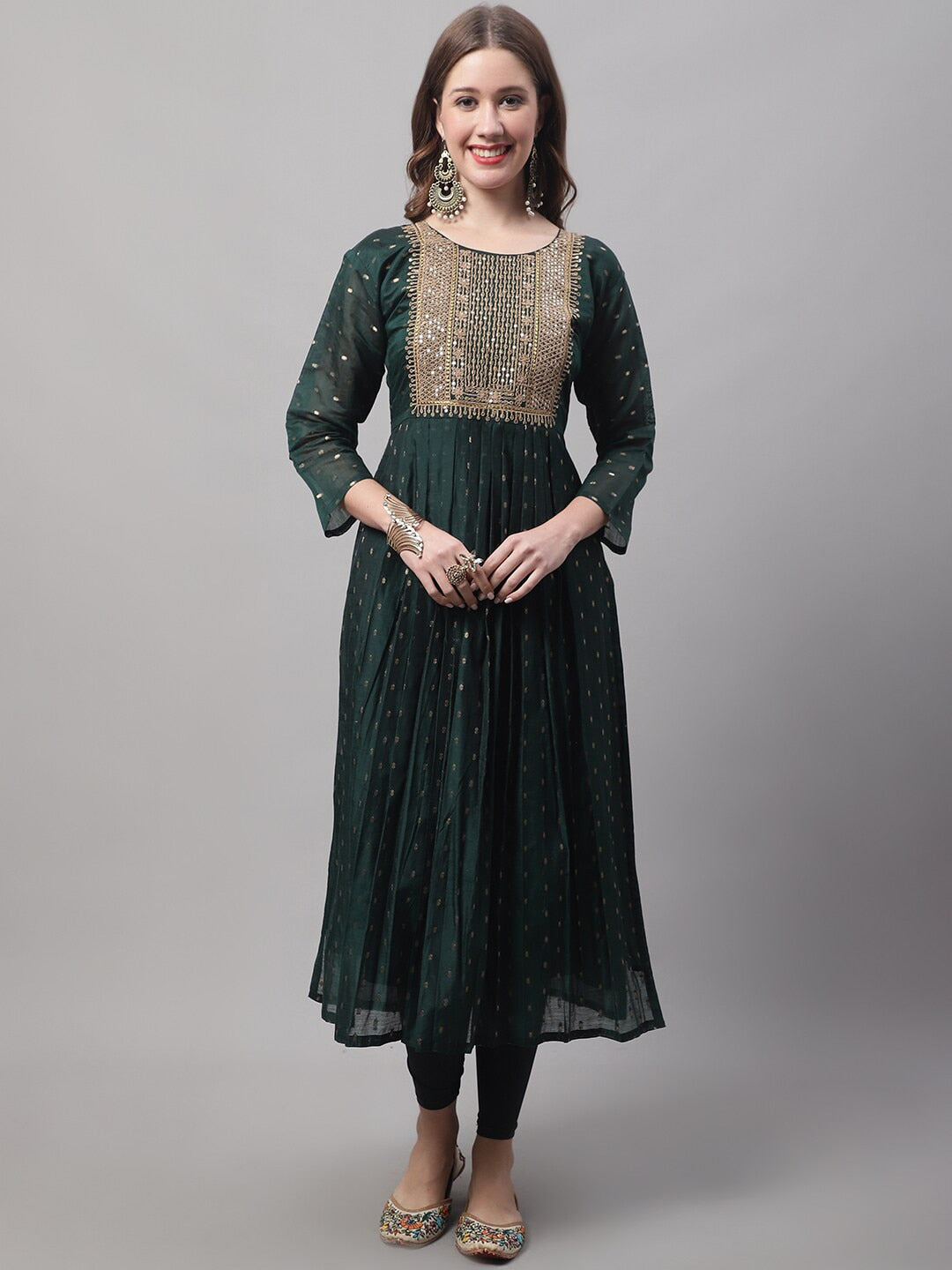 Kalini Ethnic Motifs Yoke Design Thread Work A-Line Kurta with Trousers & With Dupatta - Distacart