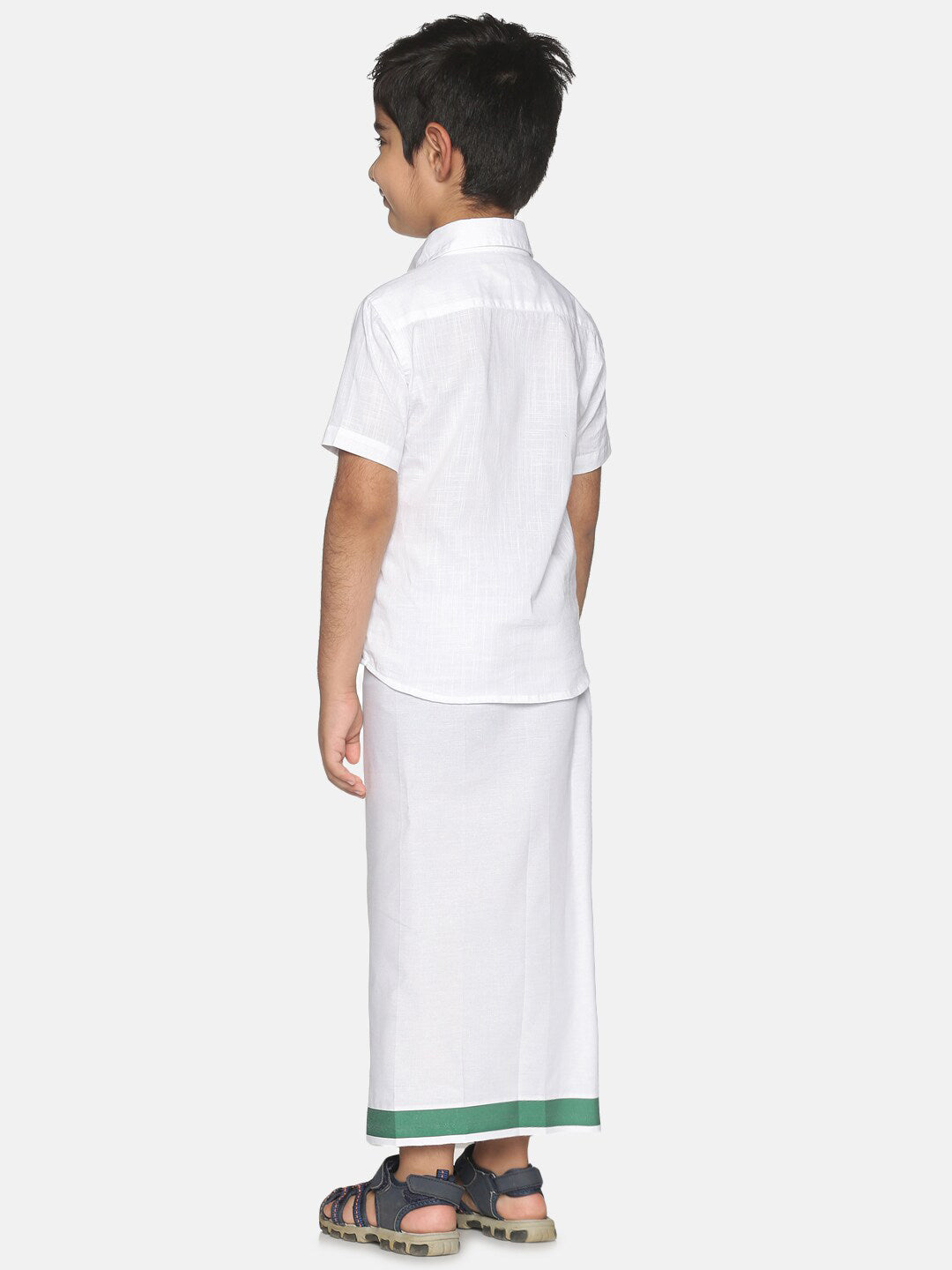 Sethukrishna Boys White & Green Pure Cotton Shirt with Dhoti - Distacart