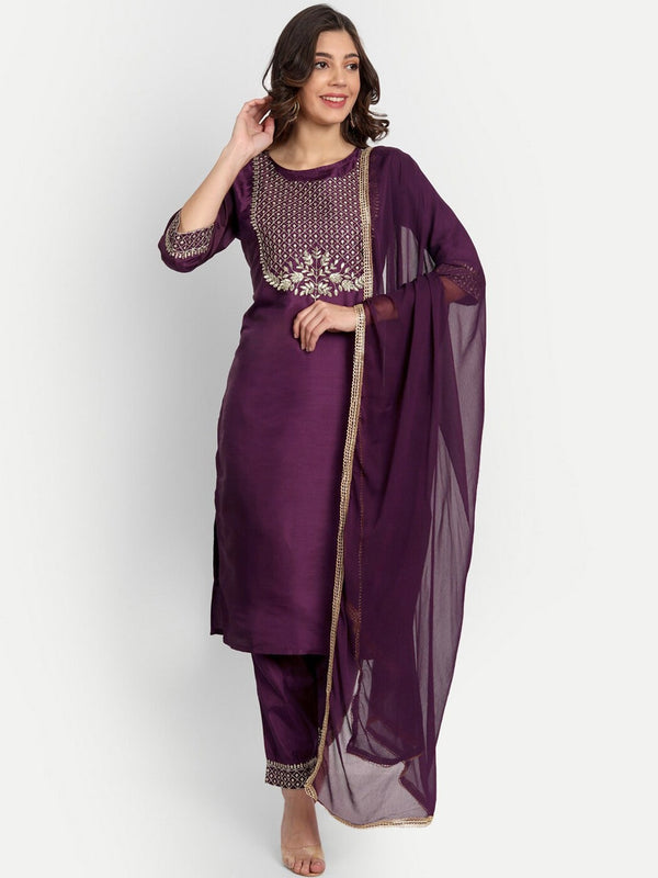 Kalini Ethnic Motifs Yoke Design Regular Thread Work Kurta with Trousers & With Dupatta - Distacart