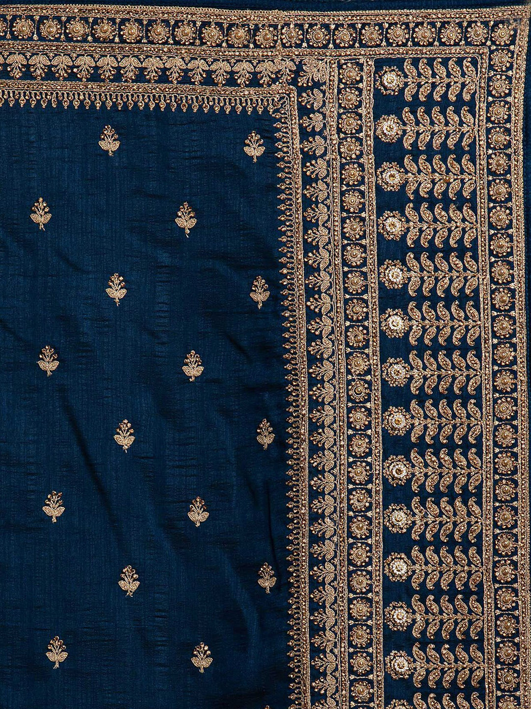 Koskii Blue & Gold-Toned Embellished Embroidered Art Silk Saree - Distacart