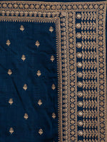 Thumbnail for Koskii Blue & Gold-Toned Embellished Embroidered Art Silk Saree - Distacart