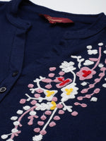 Thumbnail for Sangria Women Navy Blue & White Floral Acrylic Straight Winter Kurta - Distacart