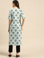 Thumbnail for Sangria Women Blue & Brown Ethnic Motifs Printed Kurta - Distacart