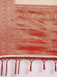 Thumbnail for Saree Mall Off White & Red Woven Design Zari Silk Blend Banarasi Saree - Distacart