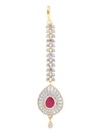 Thumbnail for Yellow Chimes Women Gold-Plated American Diamond Pink & White Studded Handcrafted Maang Tikka - Distacart