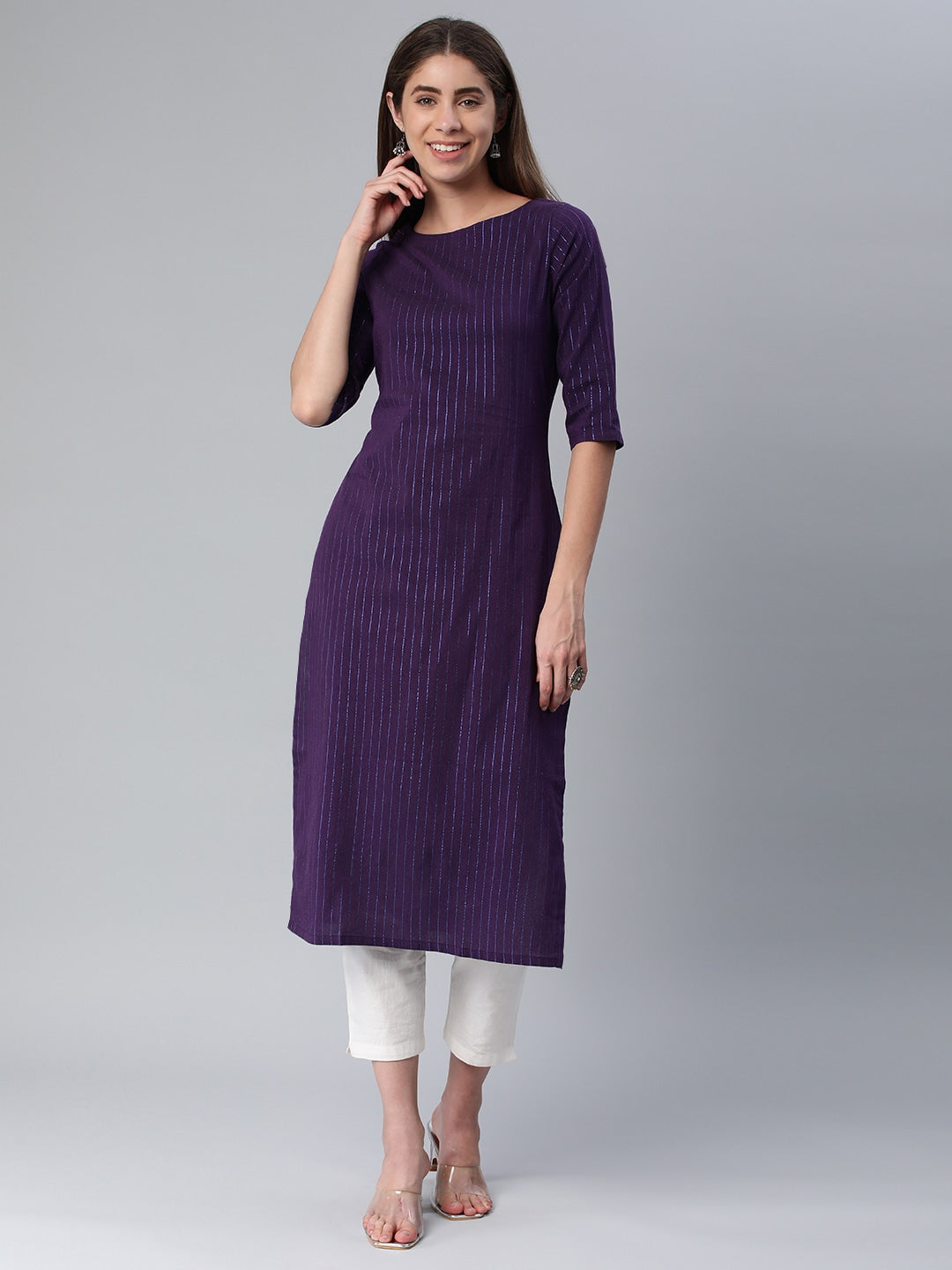 Kalini Women Striped Boat Neck Straight Kurta - Distacart
