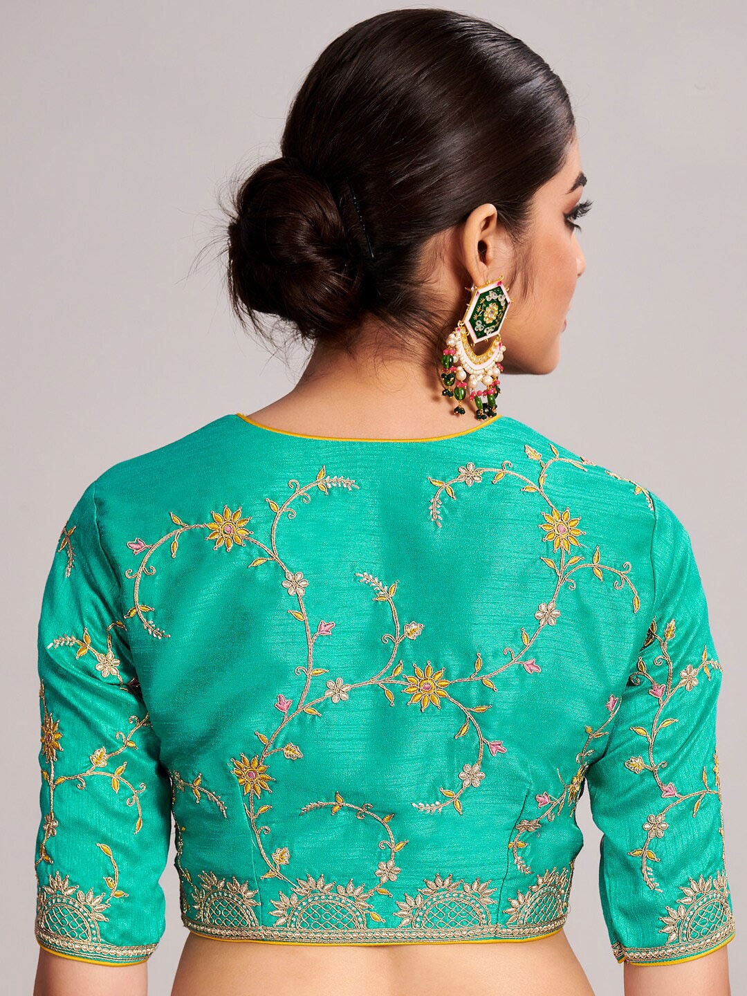 Mitera Yellow & Blue Woven Design Beads and Stones Saree - Distacart