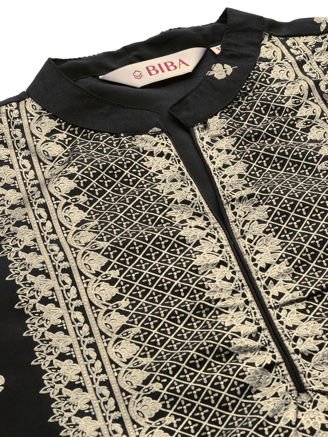 Biba Women Black & Beige Ethnic Motifs Printed Thread Work Kurta - Distacart