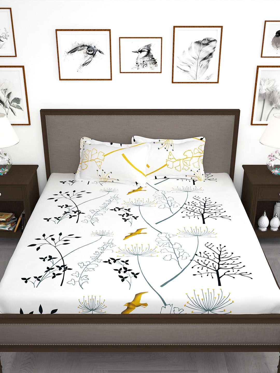 Story@home White & Blue Floral King Bedsheet with 2 Pillow Covers - Distacart