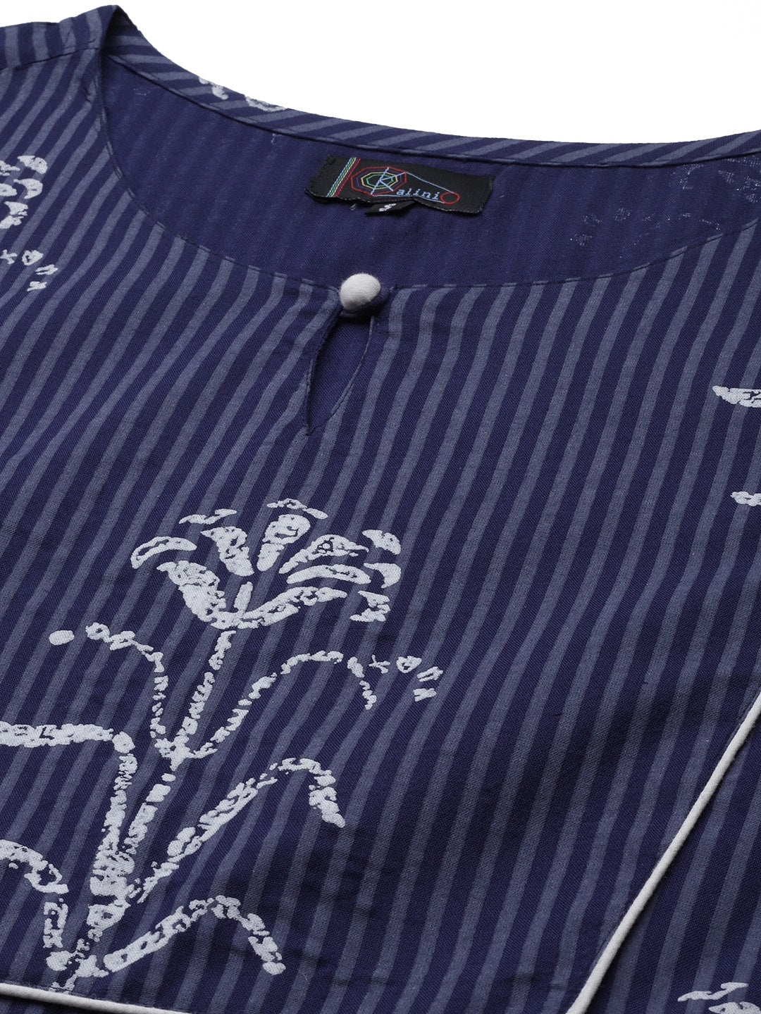 Kalini Women Navy Blue & White Ethnic Motifs Printed Kurta with Trousers - Distacart