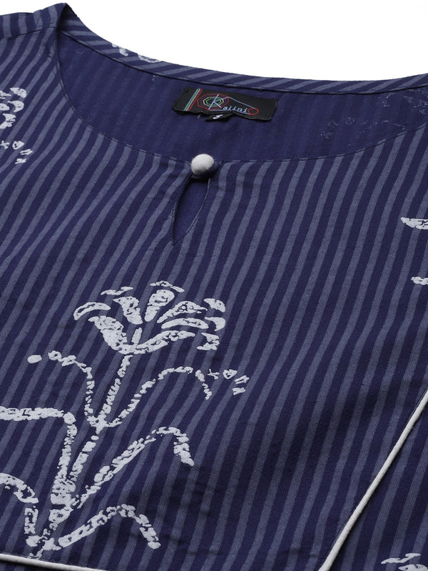 Kalini Women Navy Blue & White Ethnic Motifs Printed Kurta with Trousers - Distacart