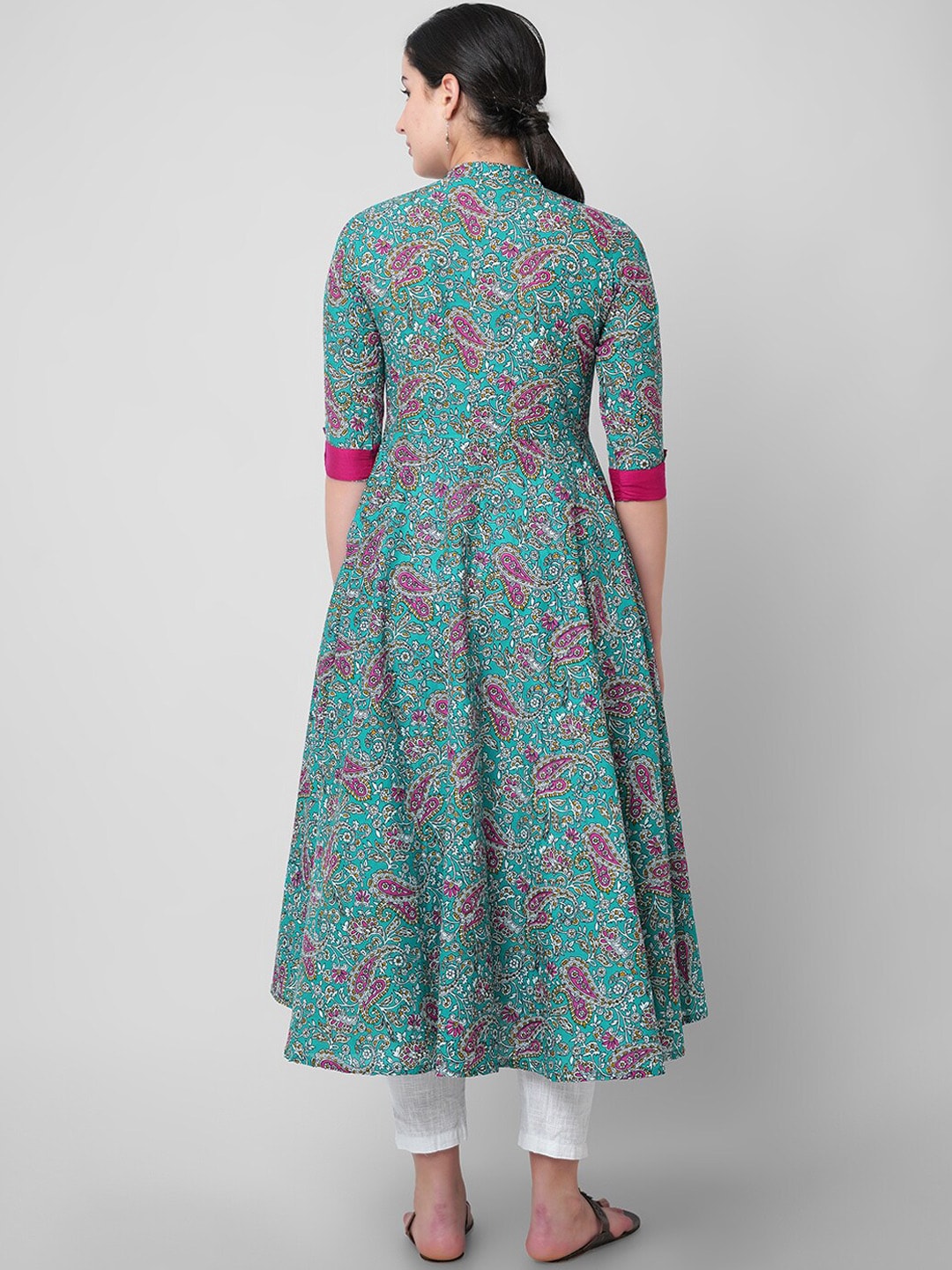 Kalini Women Blue Floral Printed Thread Work Handloom Anarkali Kurta - Distacart