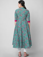 Thumbnail for Kalini Women Blue Floral Printed Thread Work Handloom Anarkali Kurta - Distacart