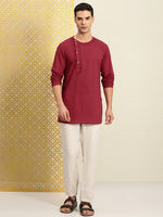 Thumbnail for House of Pataudi Jashn Floral Embroidered Yoke Design Thread Work Angrakha Kurta - Distacart