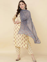 Thumbnail for HERE&NOW Women Mustard Yellow Ethnic Motifs Printed Kurta with Trousers & With Dupatta - Distacart