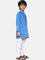 Thumbnail for Sethukrishna Boys Blue & White Pure Cotton Kurta with Churidar - Distacart