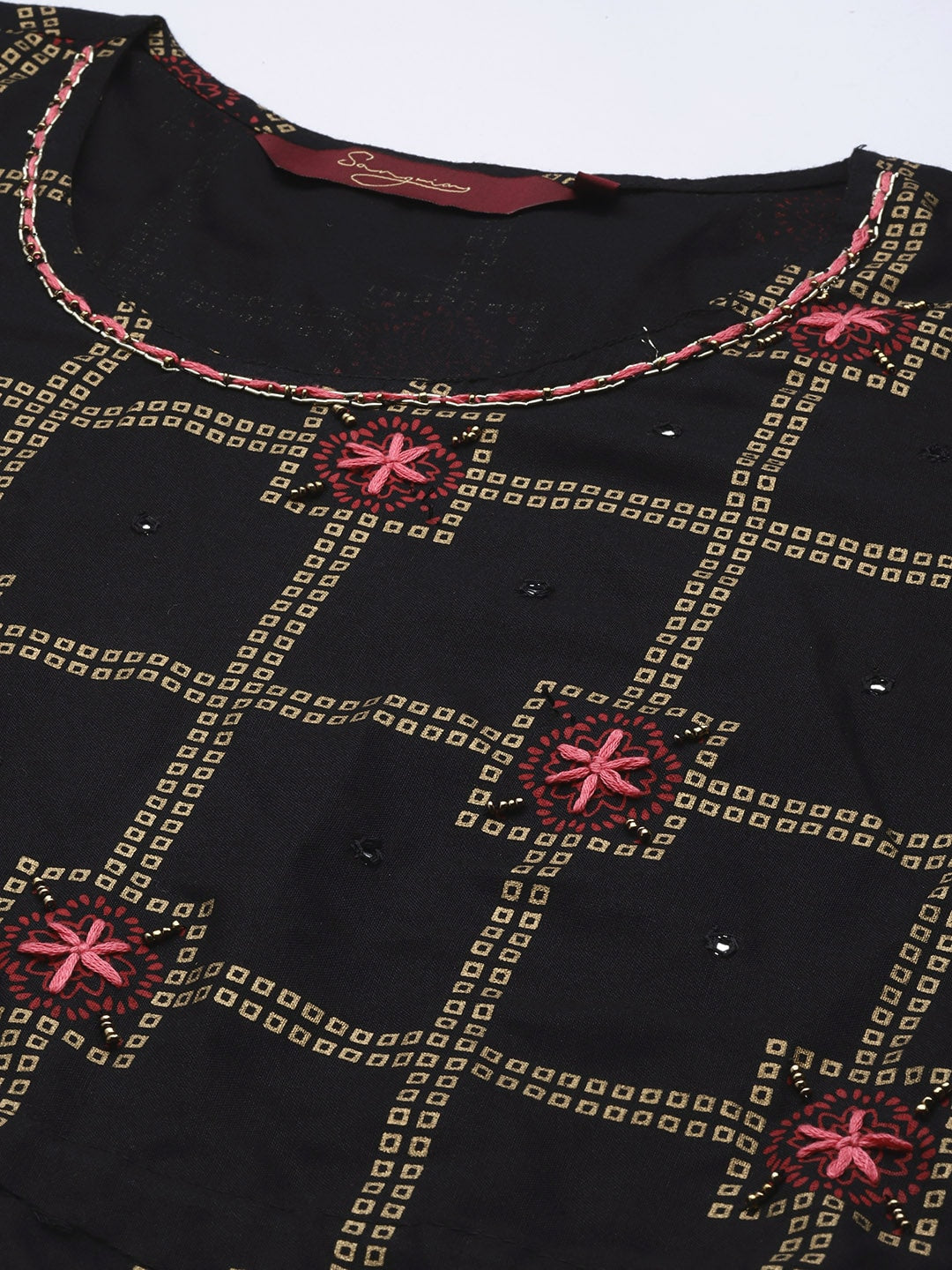 Sangria Women Black Checked Viscose Rayon Anarkali Kurta - Distacart