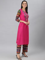 Thumbnail for Khushal K Women Pink Yoke Design Kurta with Palazzos - Distacart
