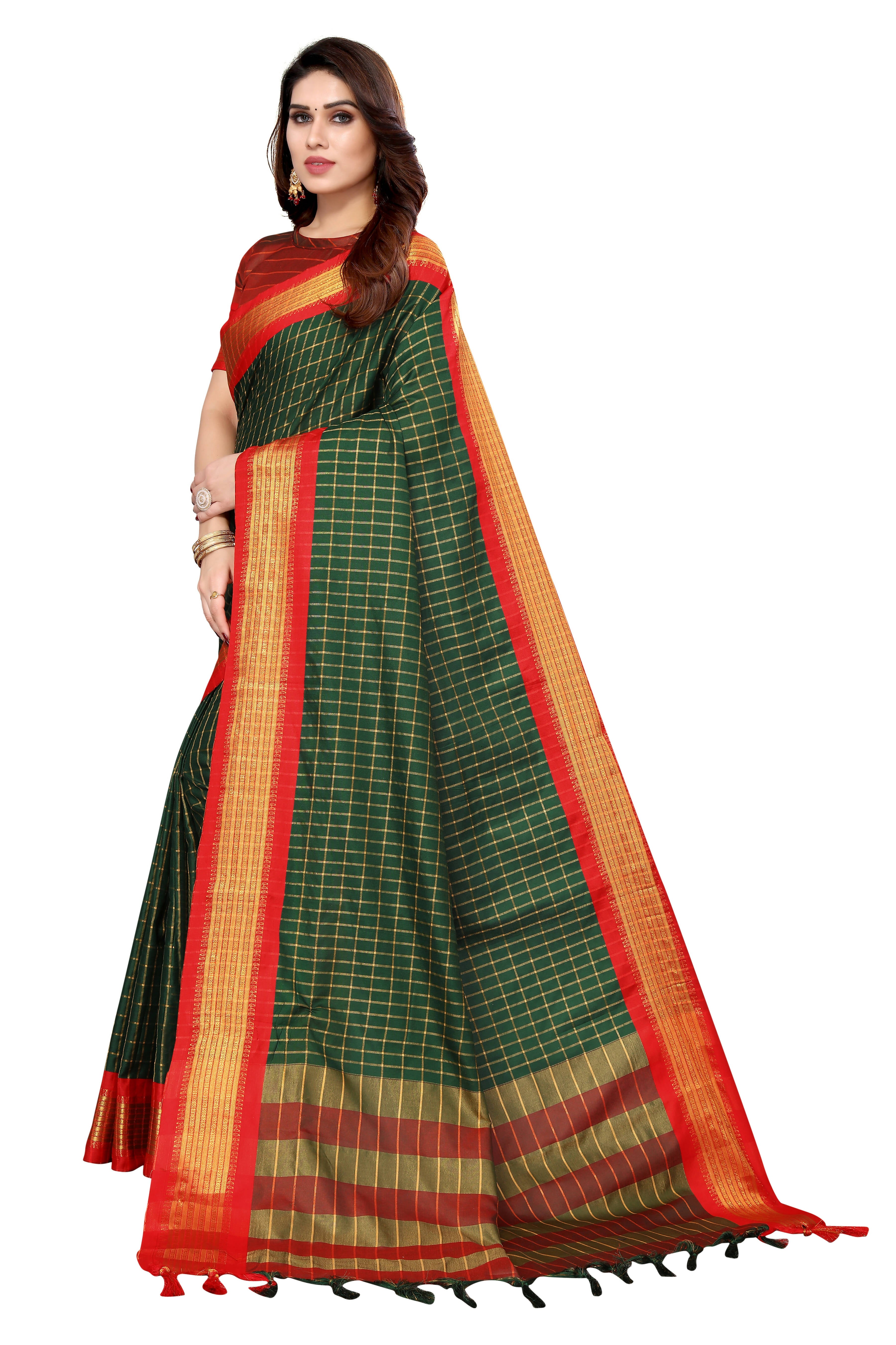Vamika Weaving Green Cotton Silk Saree - Distacart