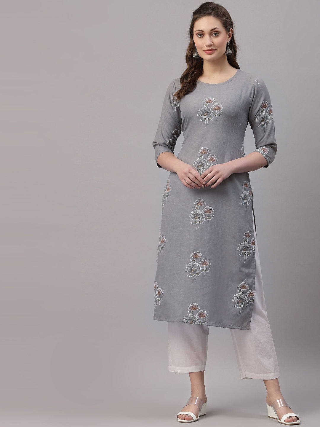 Kalini Women Grey Ethnic Motifs Printed Straight Kurta - Distacart