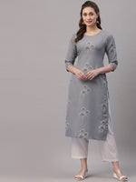 Thumbnail for Kalini Women Grey Ethnic Motifs Printed Straight Kurta - Distacart