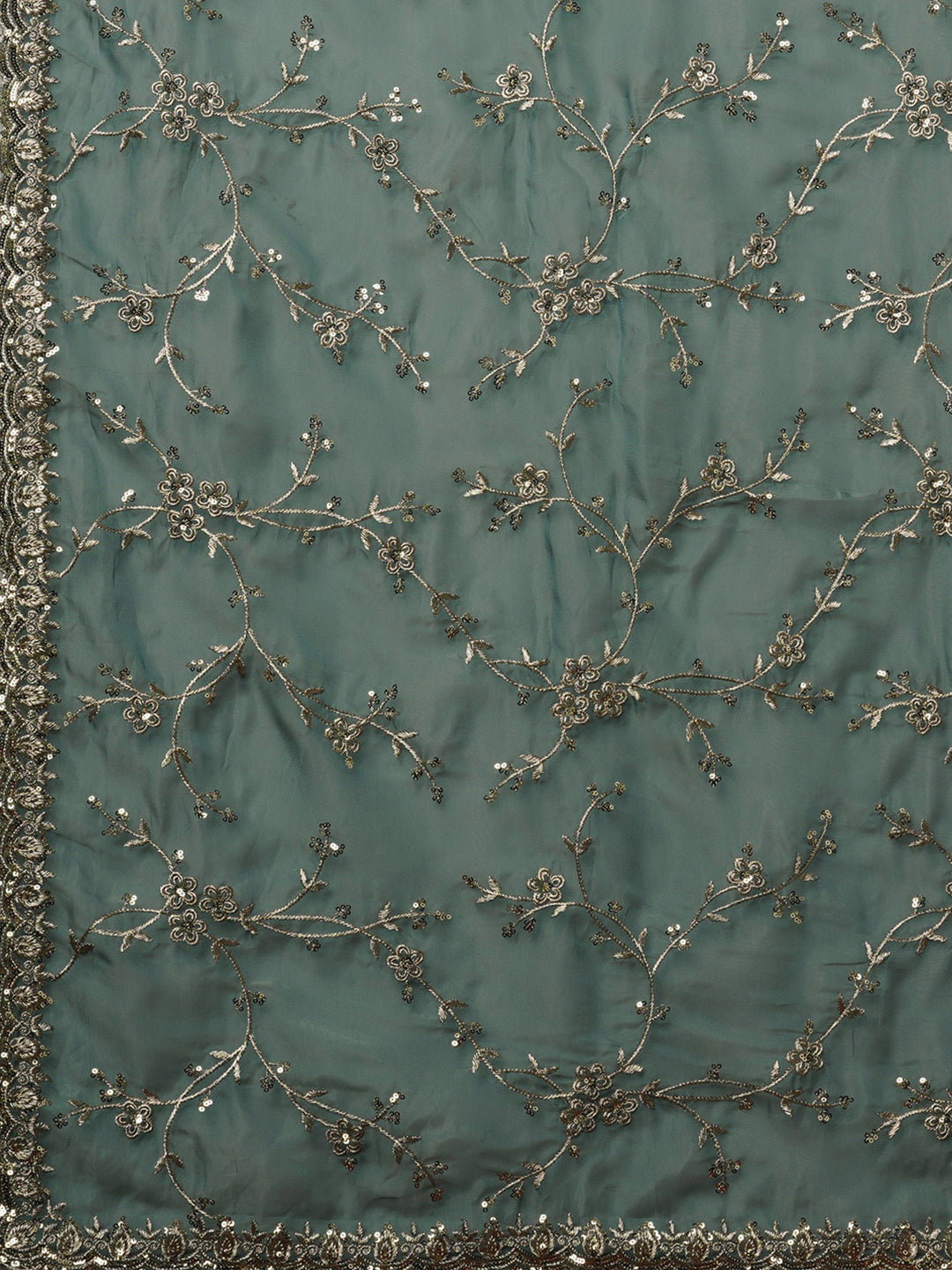 Mitera Floral Embroidered Sequinned Organza Saree - Distacart