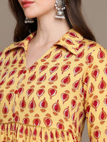 Thumbnail for HERE&NOW Ethnic Motifs Printed Shirt Collar Pure Cotton Anarkali Kurta - Distacart